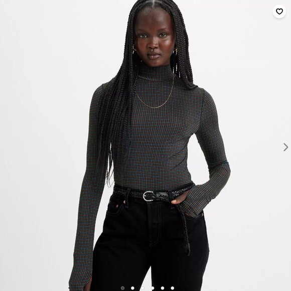 NWT Levi's Houndstooth Mock Neck Long Sleeve Second Skin Stretchy Fitted Top XS - Picture 5 of 8